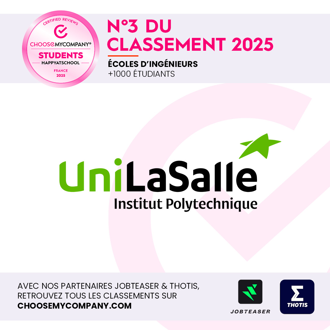 Visuel"Choose my Company - Happy at School 2025) UniLaSalle n°3 du classement 2025 (Écoles d'ingénieurs de + de 1000 étudiants)
